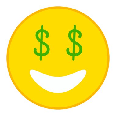 Trendy düz stil gözlerinde dolar ile gülümseyen güçlü duygu. Para gözleri emoji vektör çizim.