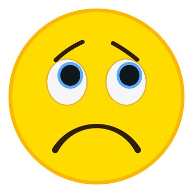 Son moda düz stilde hüzünlü bir ifade. Üzücü emoji vektör çizimi.