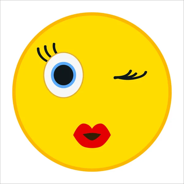 Beijo emoticon com piscar de olhos em estilo moderno plana. Lábios vermelhos emoji vetor ilustração . — Vetor de Stock