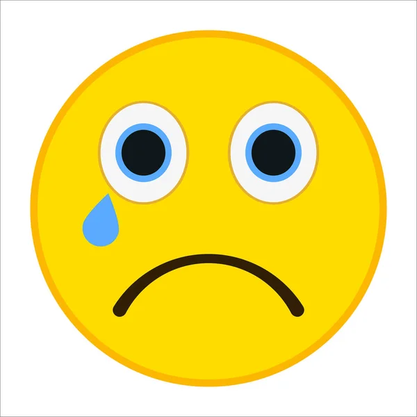 Emoticono llorón con grandes ojos y lágrimas en estilo plano de moda. Ilustración triste vector emoji . — Archivo Imágenes Vectoriales