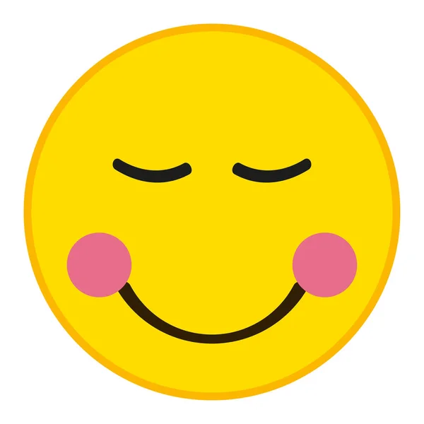 Emoticono tímido sonriente con los ojos cerrados en estilo plano de moda. Ilustración vector emoji mejillas rosadas . — Archivo Imágenes Vectoriales