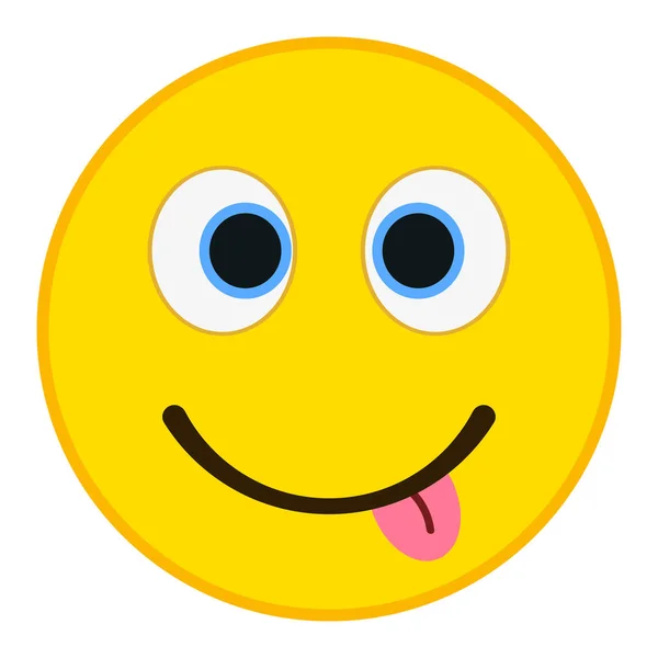 Emoticon sorridente con occhi pazzi in stile piatto alla moda. Lingua fuori emoji vettoriale illustrazione . — Vettoriale Stock