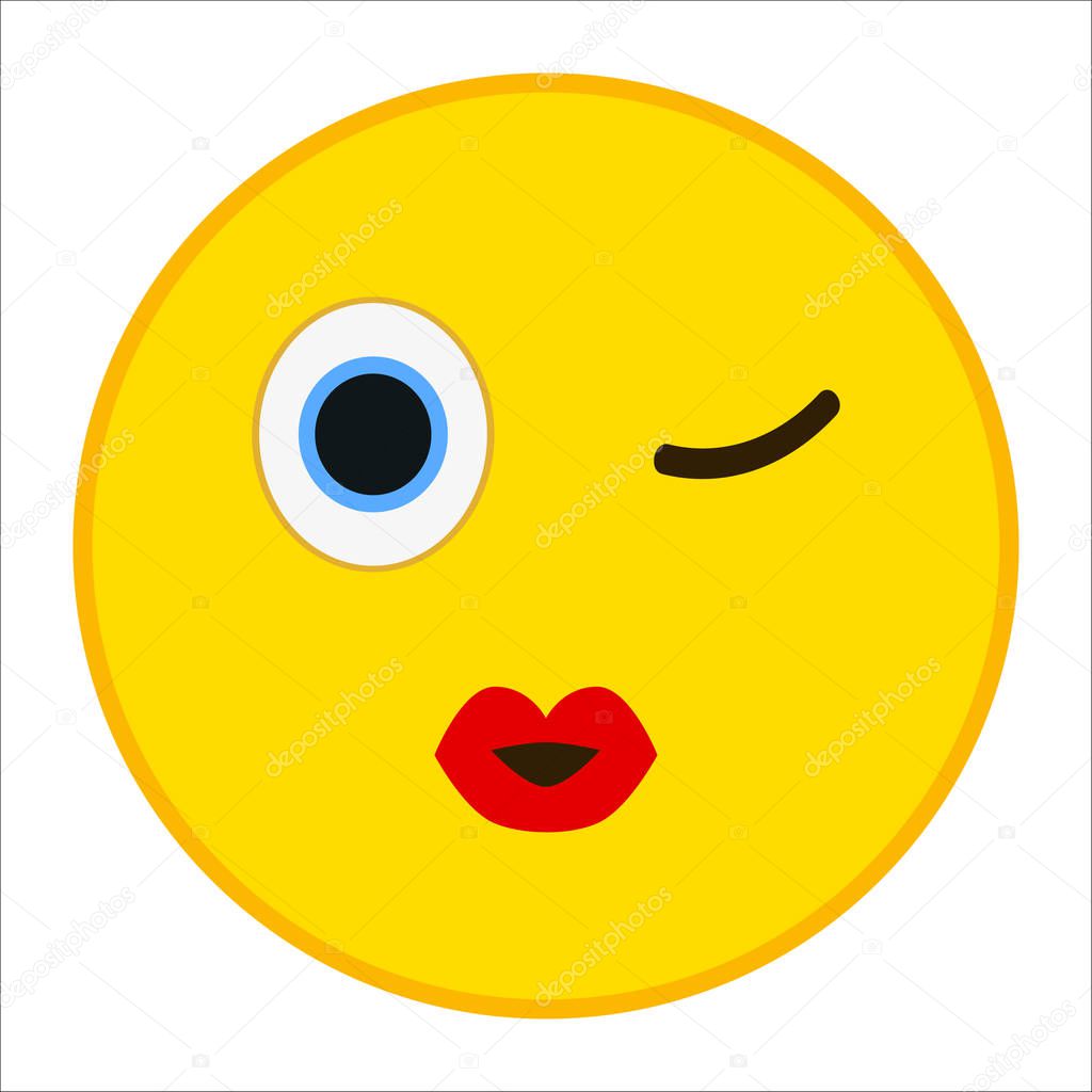 Red lip kiss emoji | Kiss emoticon with wink eye in trendy ...