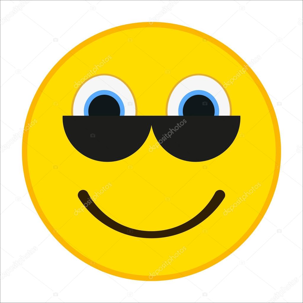 Smiling emoticon with happy eyes in trendy flat style. Sunglasses emoji vector illustration.