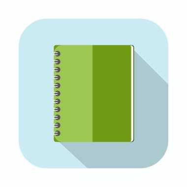 Defter spiral cilt uzun gölge düz simgesi ile.