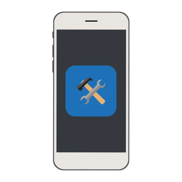 Teléfono móvil con icono de herramientas en la pantalla . — Vector de stock