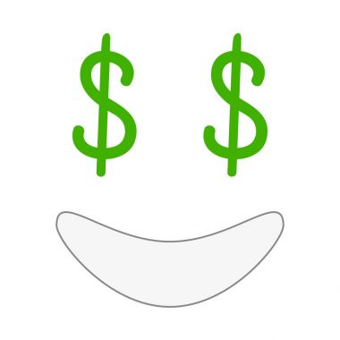 Trendy düz stil gözlerinde dolar ile gülümseyen güçlü duygu. Para gözleri emoji vektör çizim.