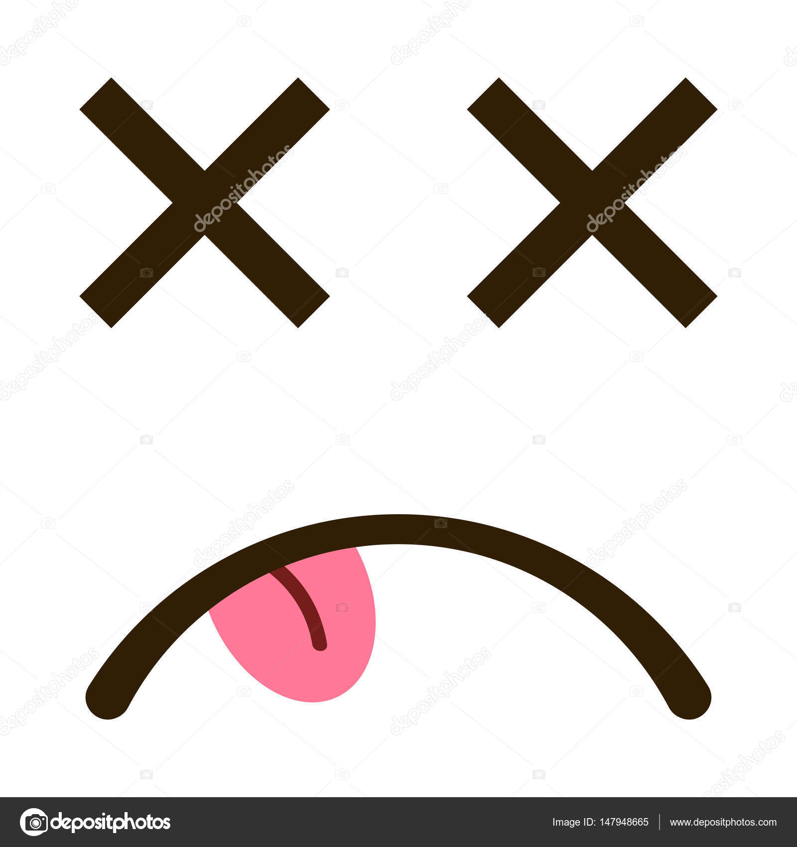 Emoticono muerto con ojos cruzados en estilo plano de moda. Lengua fuera  emoji vector ilustración . Vector de stock #147948665 de  ©grabovenko.anastasiya.gmail.com, image size:963x1024