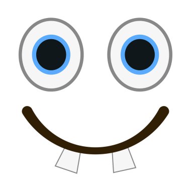 Trandy düz tarzında büyük dişleri ile ifade gülümseyen. Mutlu emoji vektör çizim.