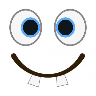 Trandy düz tarzında büyük dişleri ile ifade gülümseyen. Mutlu emoji vektör çizim.