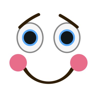 Trendy düz stil mutlu gözlü utangaç ifade gülümseyen. Pembe yanakları emoji vektör çizim.