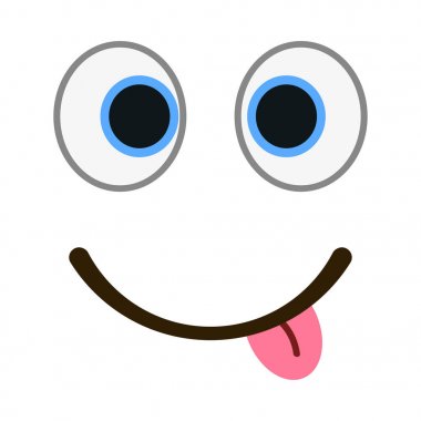 Deli Gözler trendy düz tarzı ile gülümseyen güçlü duygu. Emoji vektör çizim dil.