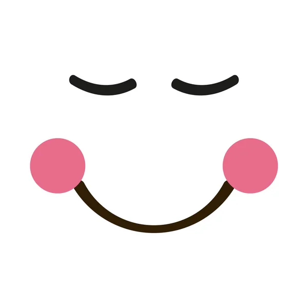 Trendy düz stil Kapalı gözlerle utangaç ifade gülümseyen. Pembe yanakları emoji vektör çizim.
