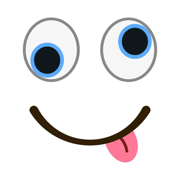 Emoticon sorridente con occhi pazzi in stile piatto alla moda. Lingua fuori emoji vettoriale illustrazione . — Vettoriale Stock