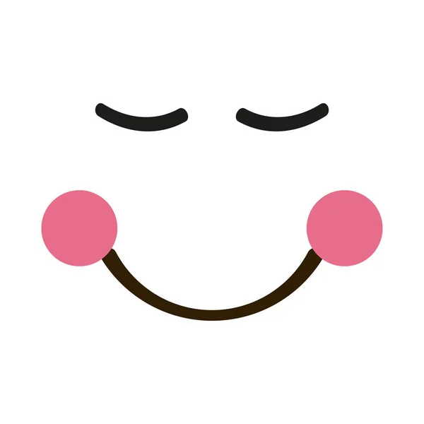 Emoticon timido sorridente con gli occhi chiusi in stile piatto alla moda. Rosa guance emoji vettoriale illustrazione . Illustrazione Stock