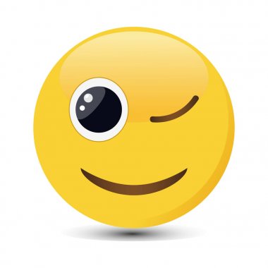 Wink ifade trendy düz stil mutlu gülümseme. Emoji vektör çizim gülümseyen.