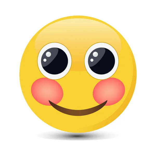 Lächelndes schüchternes Emoticon mit glücklichen Augen. rosa Wangen Emoji Vektor Illustration. — Stockvektor