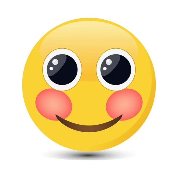 Emoticono tímido sonriente con ojos felices. Ilustración vector emoji mejillas rosadas . — Archivo Imágenes Vectoriales