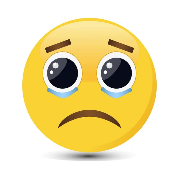 Emoticono llorón con grandes ojos y lágrimas en estilo plano de moda. Ilustración triste vector emoji . Vector De Stock