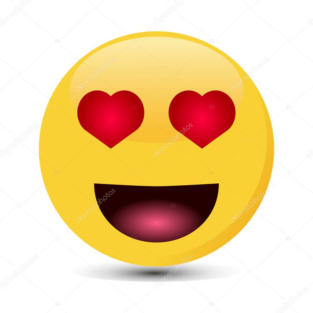 In Love emoticon with heart eyes. Wow emoji vector illustration.