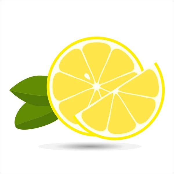 Limones frescos con ilustración de vectores de hojas. Rodaja de limón . — Vector de stock