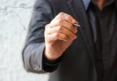 Dünya çizim el iş adamı kapatın