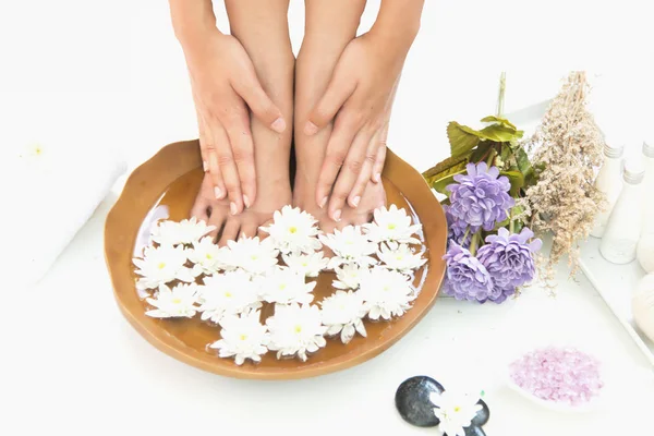 Spa treatment and product for hand and foot spa with flowers and water, — Stock Photo, Image