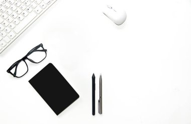 Beyaz ofis resepsiyon masası tedarik office bir sürü top görünümünü üstünde o. İş kavramı