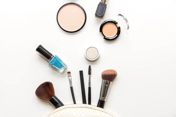 Cosmetics and fashion background with make up artist objects — Stock Photo, Image