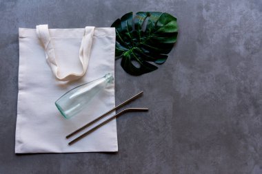 Dünya 'yı kurtarıyorum. Beyaz çanta tuval paketi ve karatahta arka planda kumaş eko alışverişi. Ortamı Kaydet Kavramı