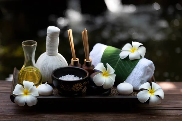 Spa beauty massage healthy wellness background. Spa Thai therapy treatment aromatherapy for body woman with flower nature candle for relax summer time. Lifestyle and Cosmetic Concept