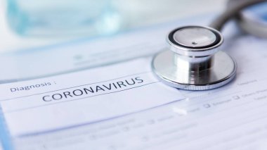 Doktor test Coronavirus stetoskop ile rapor. Coronavirus ve Covid virüslerini koru. Sağlık Konsepti
