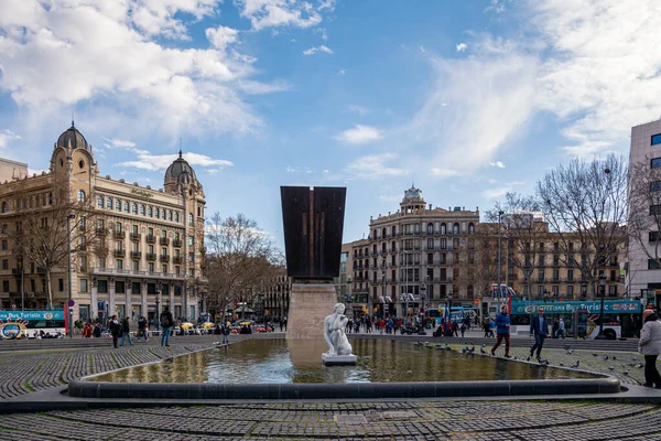 Placa Catalunya Barcelona Spanya Katalonya Meydanı — Stok fotoğraf