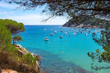 Palamos, Costa brava, Katalonya, İspanya 'daki manzara Fosca plajı