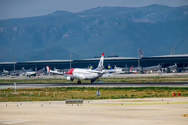 Barcelona Octubre 2017 Despegue Del Avión Aeropuerto Barcelona — Foto de Stock