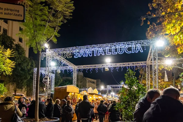 Santa Llucia Christmas Market Night Barcelona Catalonia Spain — Stock Photo, Image