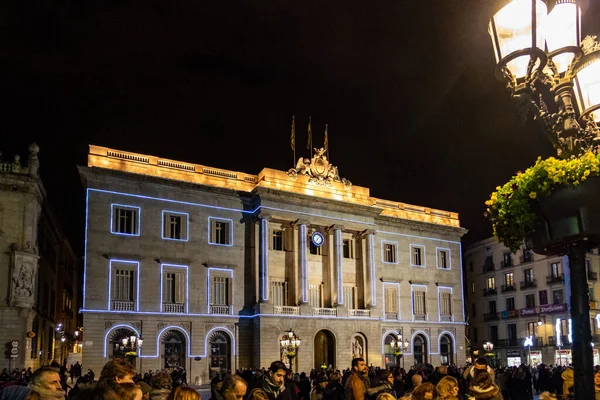 Town Hall Barcelona Night Catalonia Spain — Stock Photo, Image