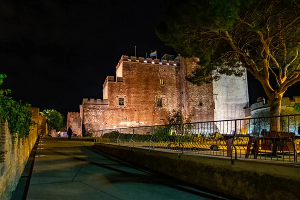 Kasteel Castelldefels Nachts Barcelona Catalonië Spanje — Stockfoto