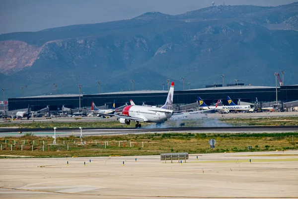 Barcelone Octobre 2017 Décollage Avion Aéroport Barcelone — Photo