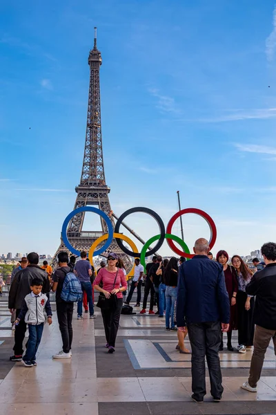 Olympic Games 2024 Symbol Trocadero Place Front Eiffel Tower Paris — Stock Photo, Image