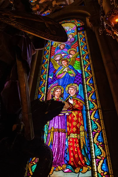 Stained Glass Window Montserrat Monastery Mountain Barcelona Catalonia — Stock Photo, Image