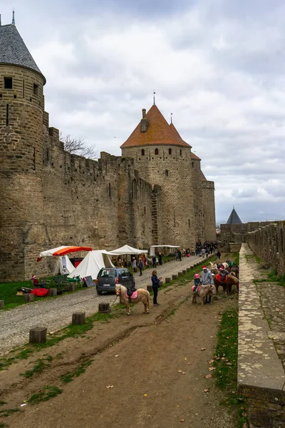 Οχυρωμένη Μεσαιωνική Πόλη Της Καρκασόν Στη Γαλλία — Φωτογραφία Αρχείου