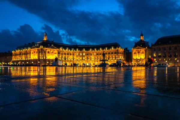 Fransa Bordeaux Gece Vakti Bourse Meydanı — Stok fotoğraf