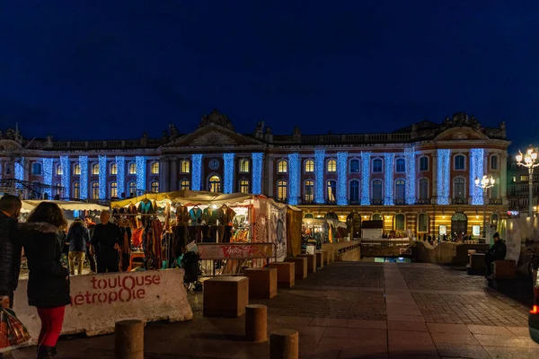 Place Capitole Nachts Toulouse Frankrijk — Stockfoto
