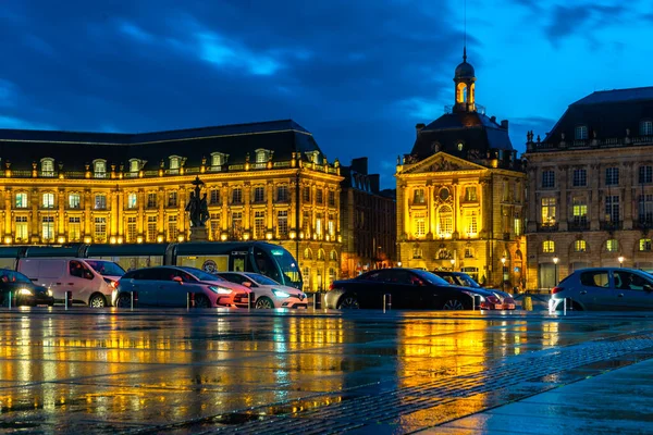 Place Bourse Nachts Bordeaux Frankrijk — Stockfoto