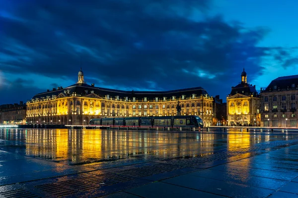 Place Bourse Nachts Bordeaux Frankrijk — Stockfoto