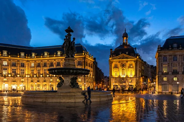 Place Bourse Nachts Bordeaux Frankrijk — Stockfoto