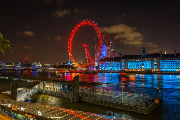 London Eye Nocy Londyn Anglia Wielka Brytania — Zdjęcie stockowe