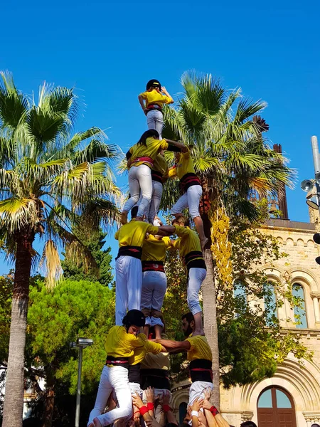 Castellers Human Tower Catalonia Tradition Castelldefels Spain — Stock Photo, Image