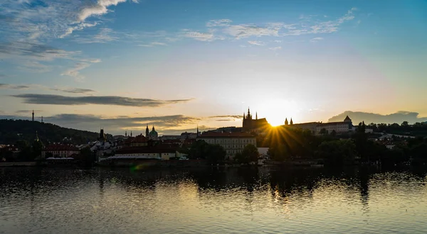 Paisaje Urbano Panorámico Vista Del Barco Del Río Moldava Praga — Foto de Stock